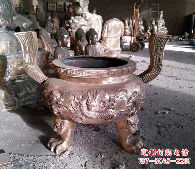 信阳寺庙龙浮雕圆铜雕香炉