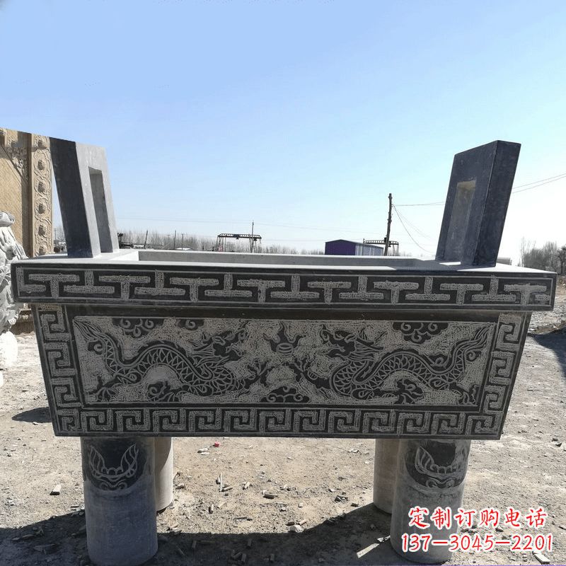 信阳寺庙墓地祭祀四足方鼎,青石仿古石雕香炉
