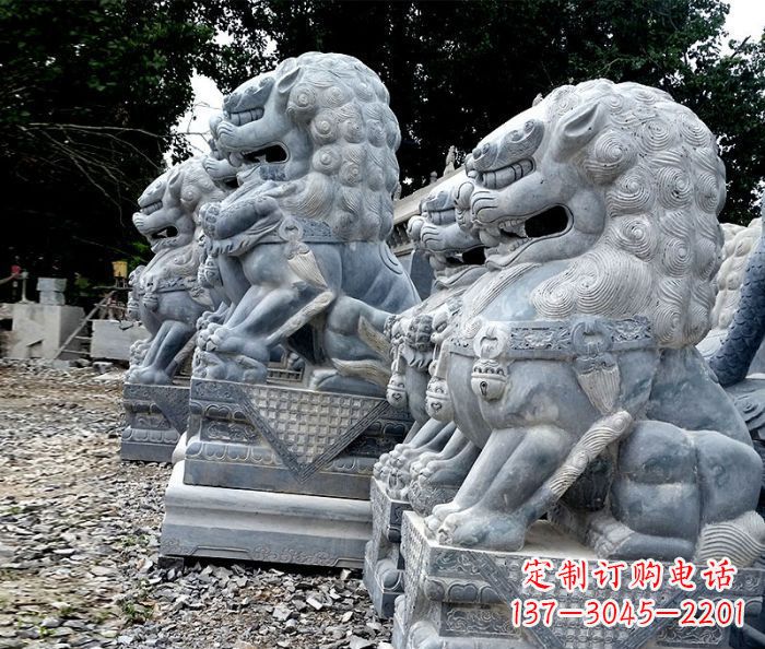 信阳寺庙青石狮子石雕 (2)
