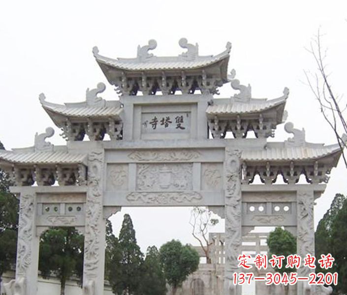 信阳寺庙三门牌坊石雕 (2)