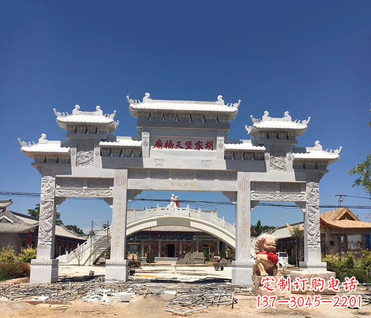 信阳寺庙三门五楼石牌坊石雕_1