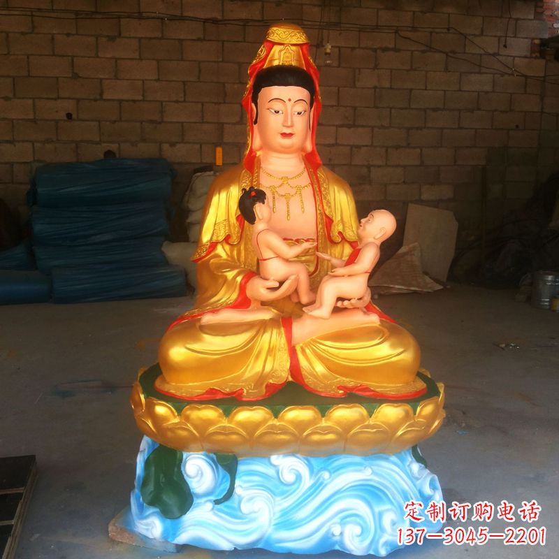 信阳送子观音彩绘漆金雕塑