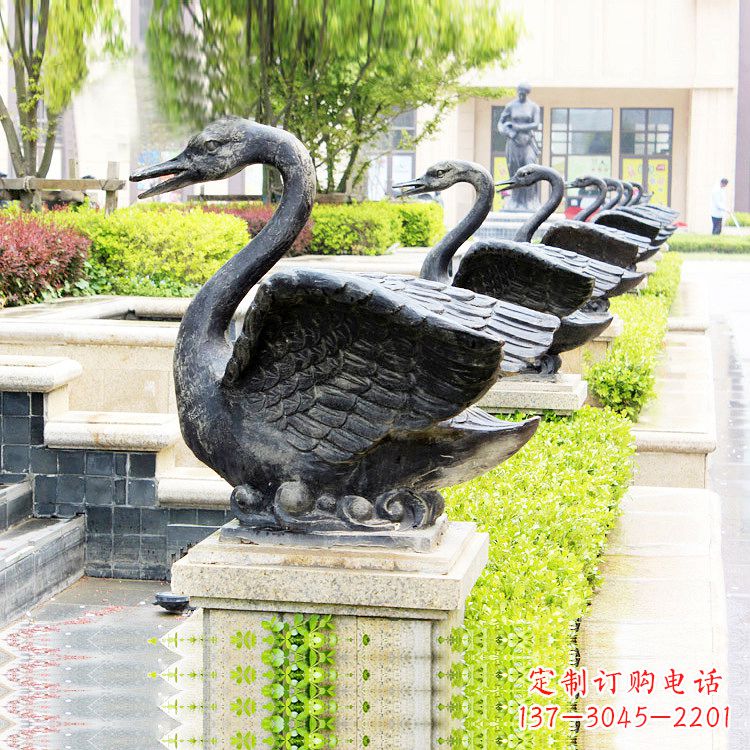 信阳天鹅铜雕喷水喷泉-纯铜铸造公园水渠水景动物雕塑