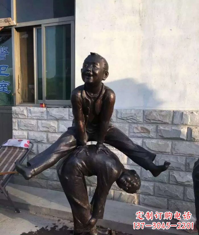 信阳跳马儿童铜雕 (2)