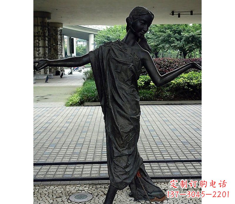 信阳跳舞的女孩街边景观铜雕
