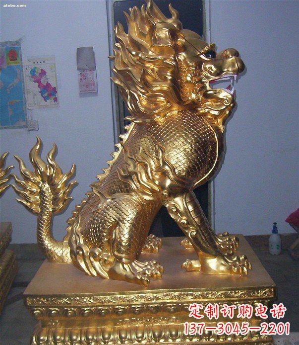 信阳贴金麒麟招财神兽铜雕