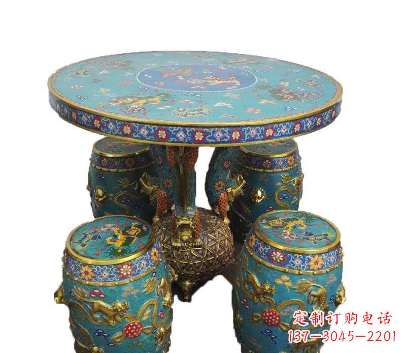信阳铜雕彩绘小象圆桌景观摆件