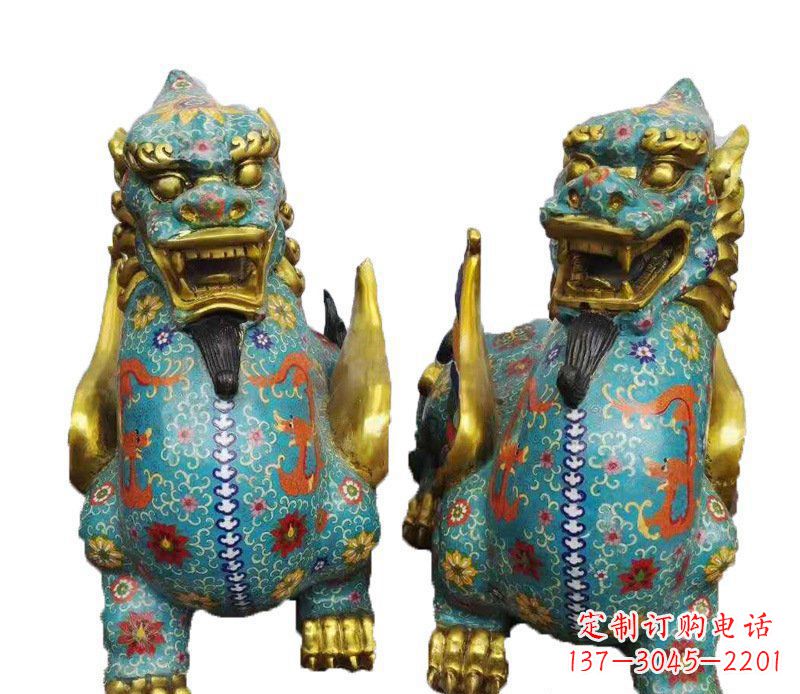 信阳铜雕彩绘镇宅麒麟雕塑摆件