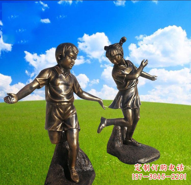 信阳铜雕儿童踢毽子