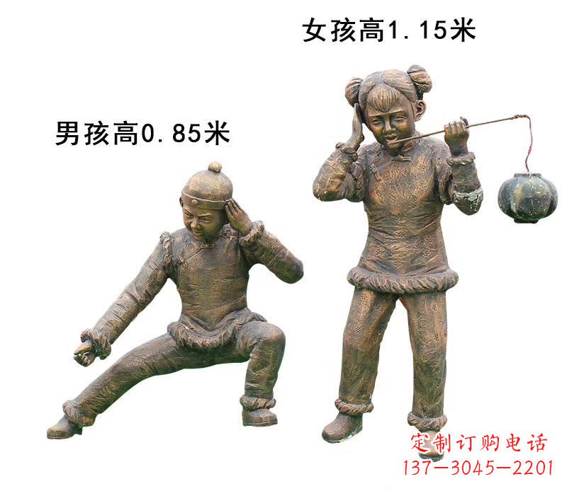 信阳铜雕放鞭炮的儿童童趣雕塑