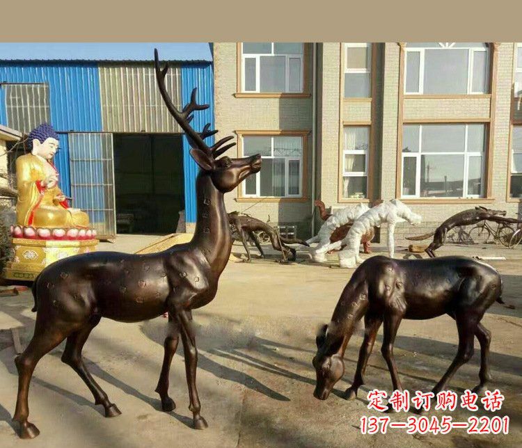 信阳铜雕户外公园动物雕塑鹿摆件 (2)
