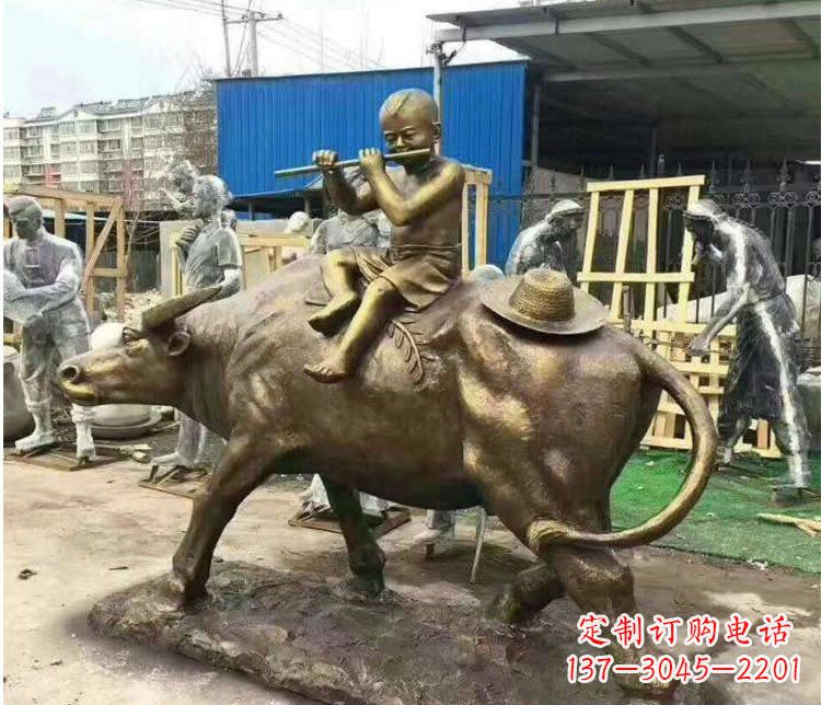 信阳铜雕户外牧童骑牛雕塑摆件