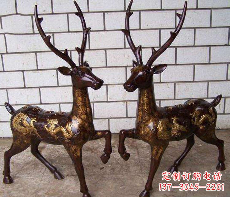 信阳铜雕吉祥复古梅花鹿雕塑摆件
