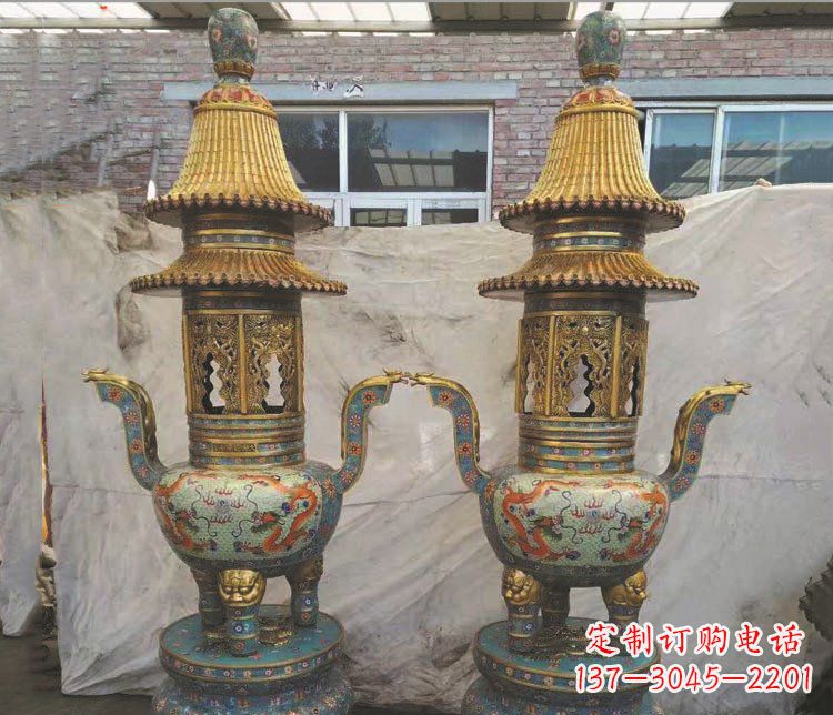 信阳铜雕景泰蓝香炉雕塑摆件