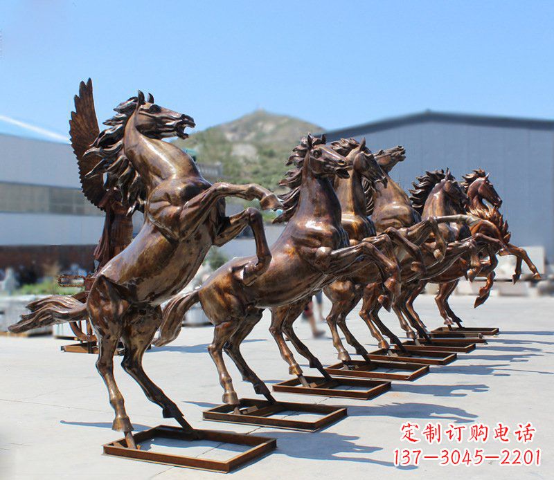 信阳铜雕酒店门口动物景观马雕塑