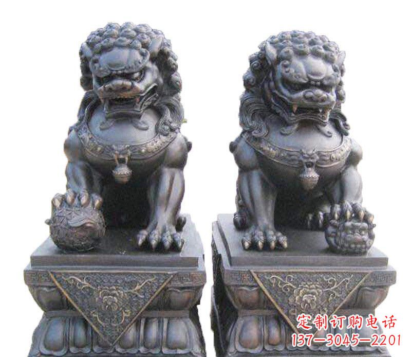 信阳铜雕酒店镇宅招财狮子摆件 (2)