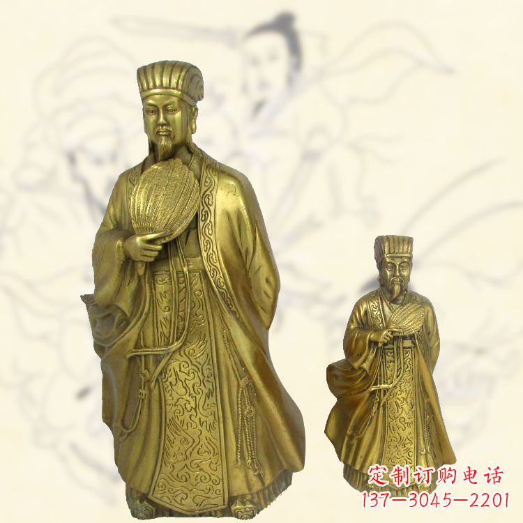 信阳铜雕名人诸葛亮雕像-纯铜铸造三国人物雕塑