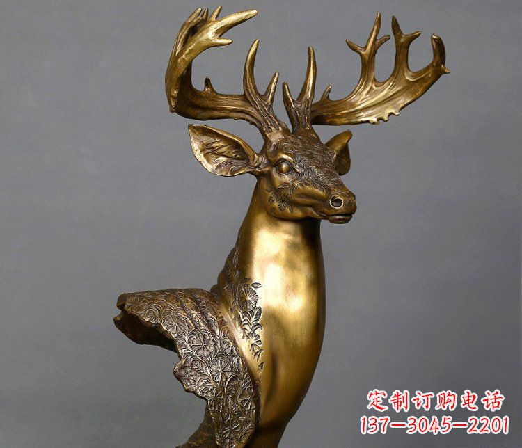 信阳铜雕如意铜鹿头摆件