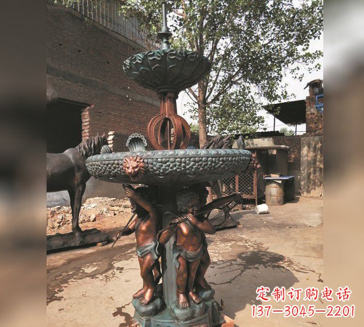 信阳铜雕双层西方儿童喷泉