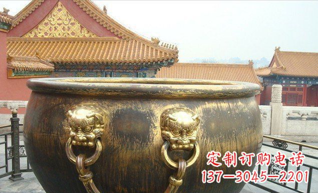 信阳铜雕水缸寺庙景观雕塑 (2)