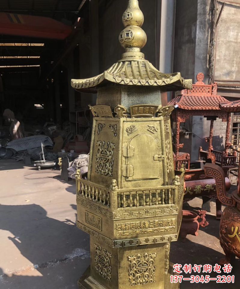 信阳铜雕香炉塔寺庙摆件