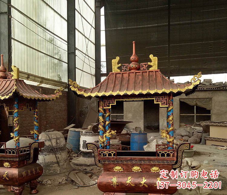 信阳铜雕小型寺庙香炉摆件