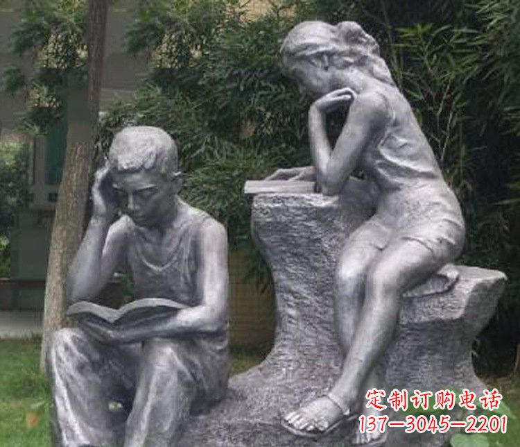 信阳铜雕校园读书学生摆件