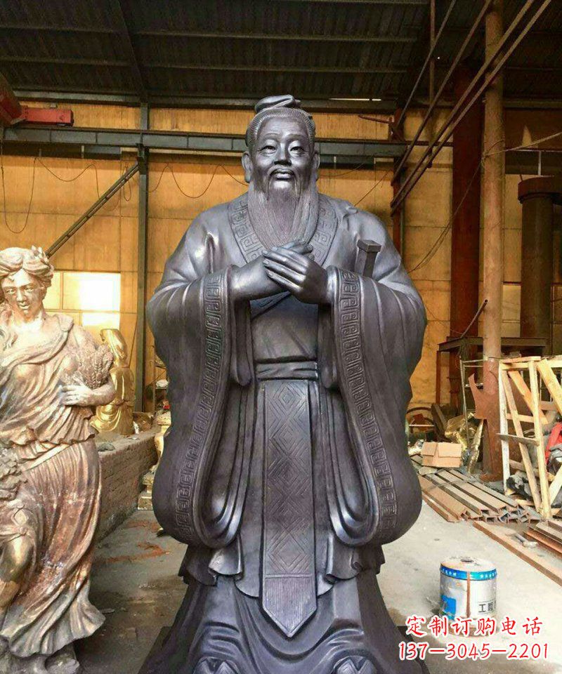 信阳铜雕校园孔子人像雕塑