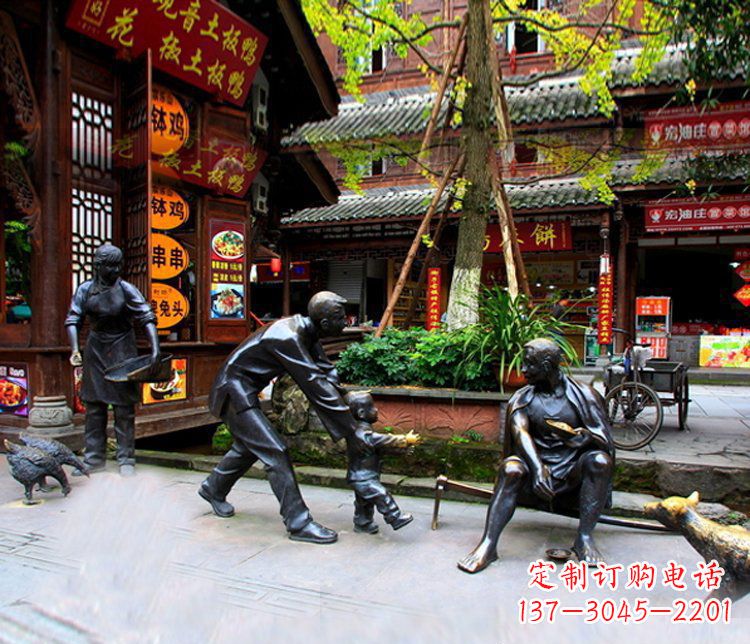 信阳铜雕学走路儿童街道人物雕塑