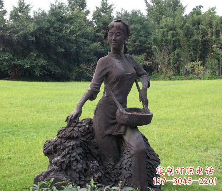 信阳铜雕园林采茶女孩人物雕塑