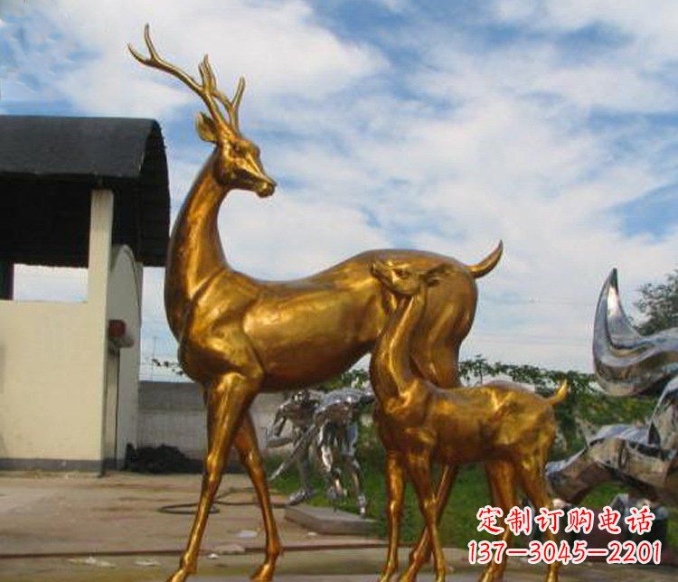信阳铜雕园林动物母子鹿雕塑