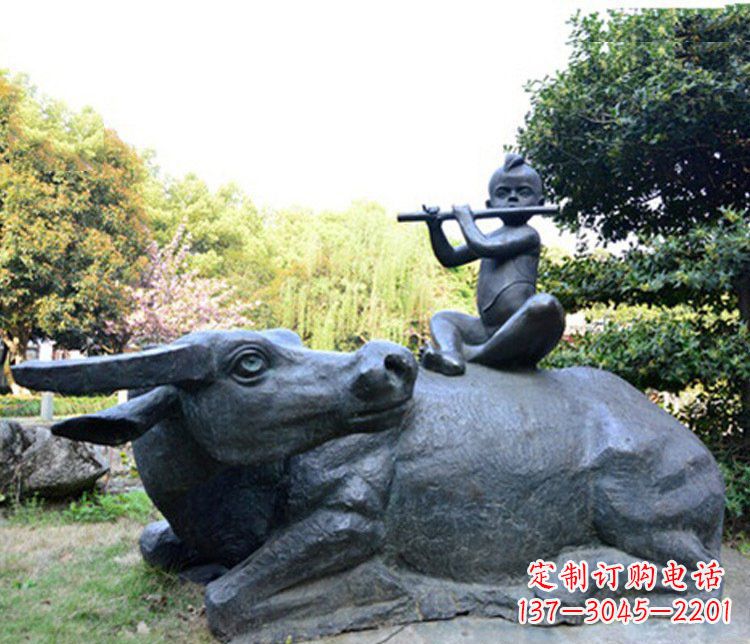 信阳铜雕园林牧童骑牛景观摆件