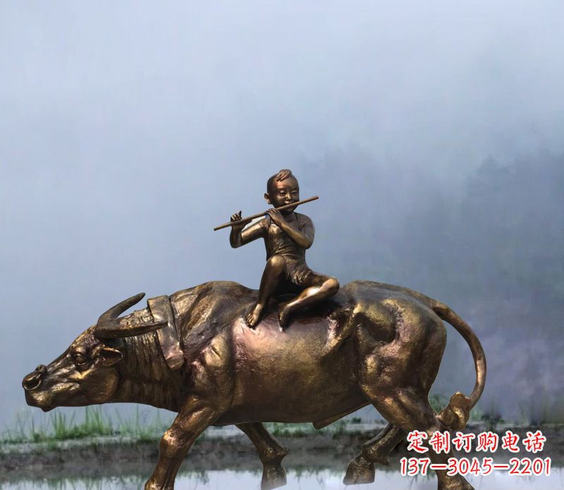 信阳铜雕园林牧童骑牛