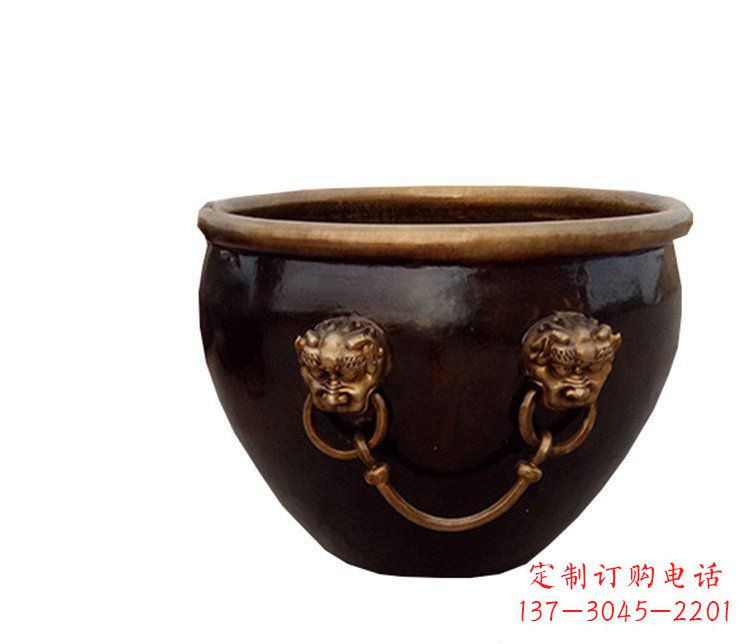 信阳铜雕圆形荷花水缸雕塑 (4)