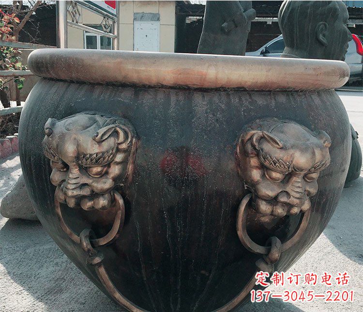 信阳铜雕圆形荷花水缸雕塑 (6)