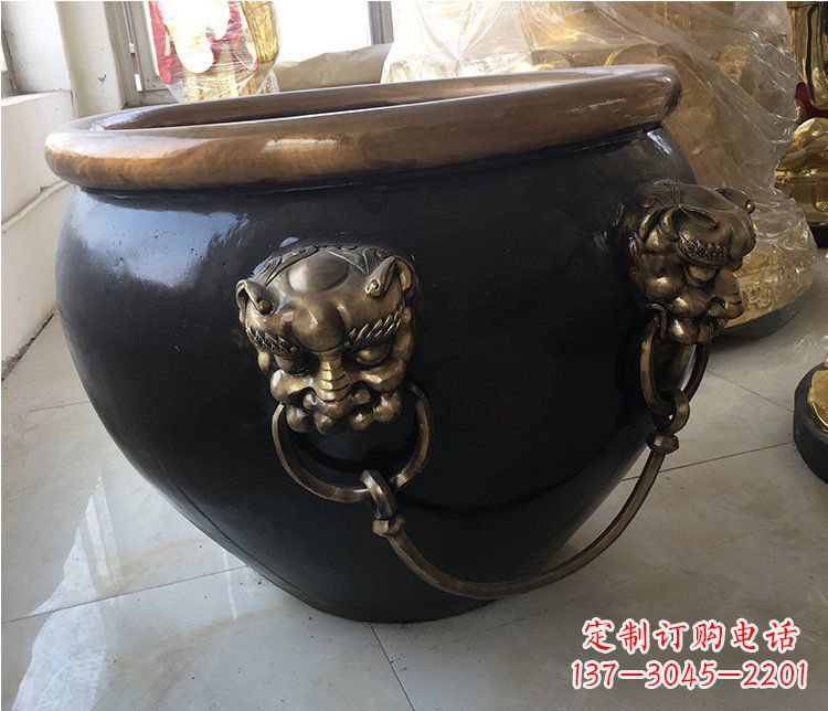 信阳铜雕圆形荷花水缸雕塑 (5)