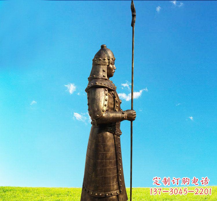 信阳铜雕战士站岗古代人物雕塑