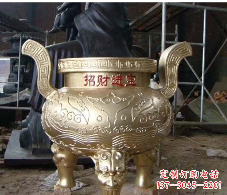 信阳铜雕招财进宝圆形香炉