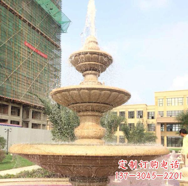 信阳晚霞红大型多层喷泉石雕