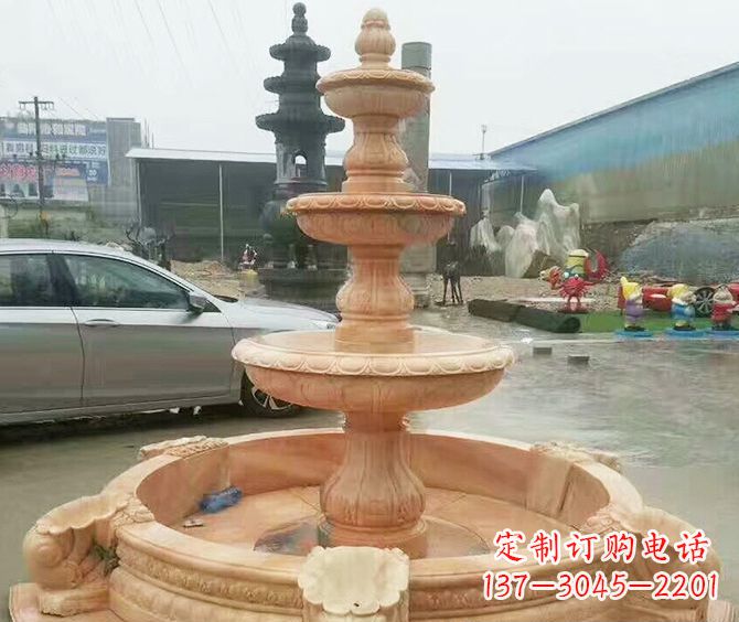 信阳晚霞红多层大型石雕喷泉 (3)