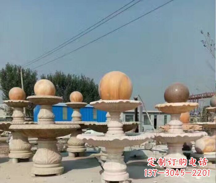信阳晚霞红多层风水球喷泉石雕
