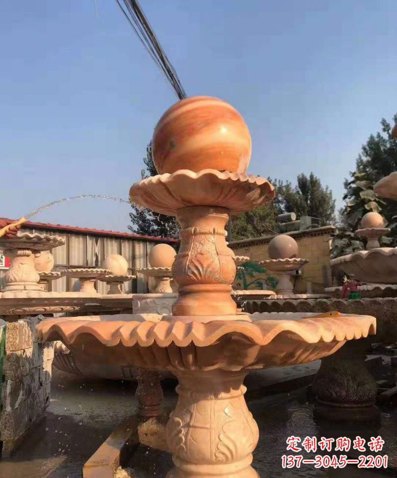 信阳晚霞红风水球雕塑别墅庭院景观雕塑