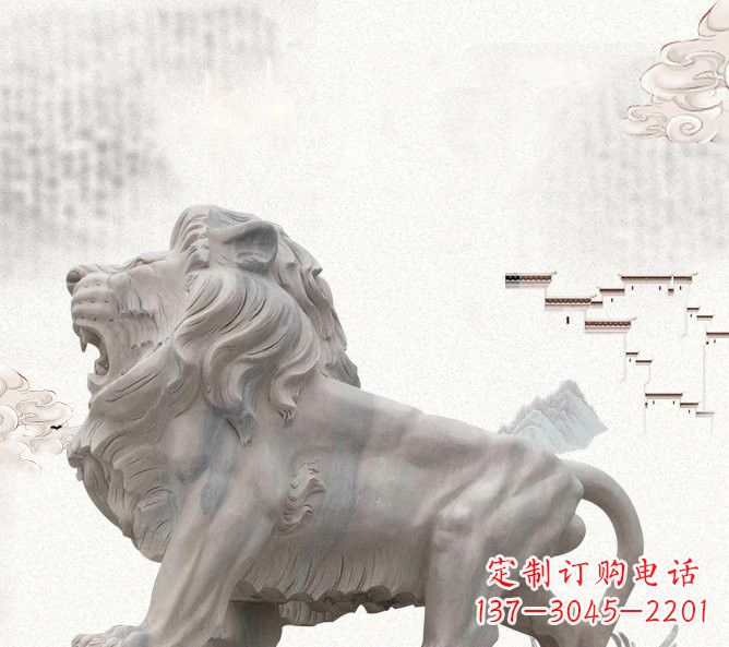 信阳晚霞红公园动物仿真狮子石雕