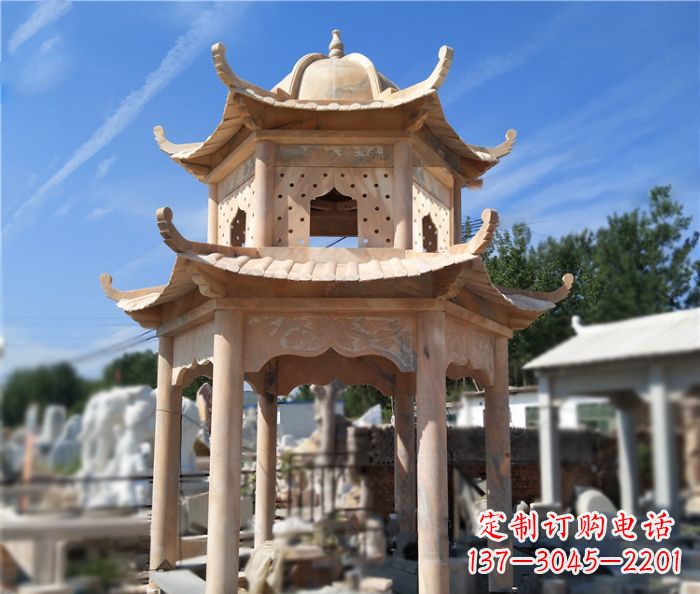 信阳晚霞红公园双层六角凉亭石雕