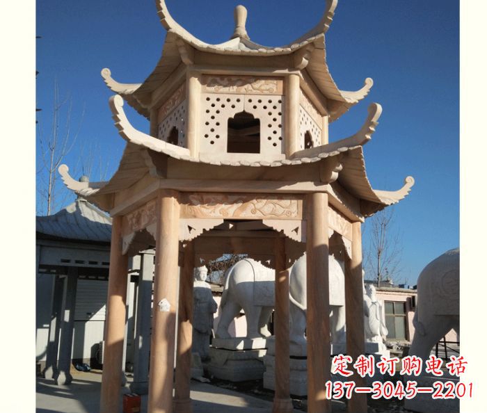 信阳晚霞红公园双层六角凉亭石雕 (2)