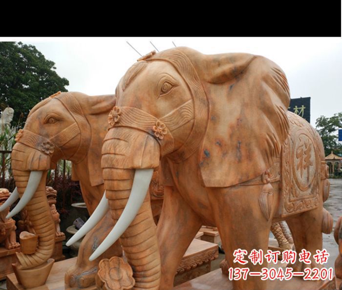 信阳晚霞红吉祥如意门口镇宅招财大象石雕 (3)