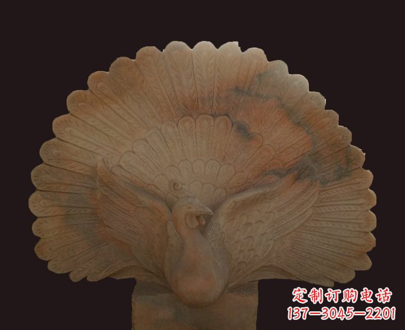 信阳晚霞红开屏孔雀石雕