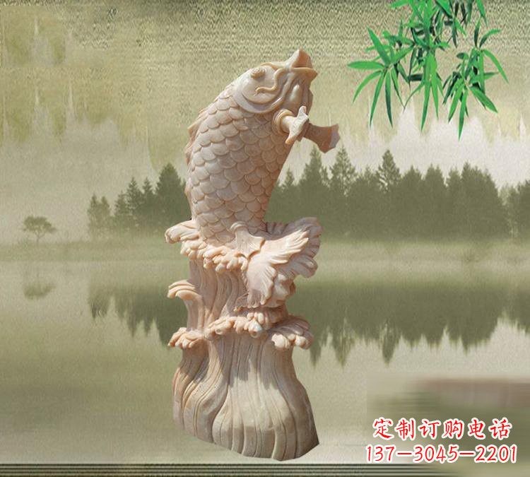 信阳晚霞红鲤鱼石雕