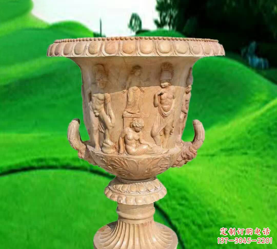 信阳晚霞红欧式花盆石雕