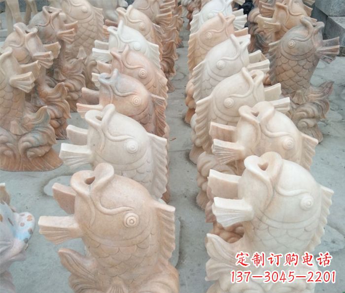 信阳晚霞红喷水鲤鱼公园石雕 (2)